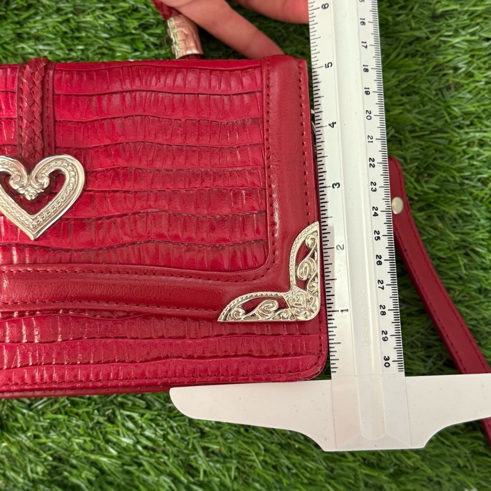 Brighton Genuine Leather Red Handbag Purse Crossbody Heart silver - Picture 12 of 15